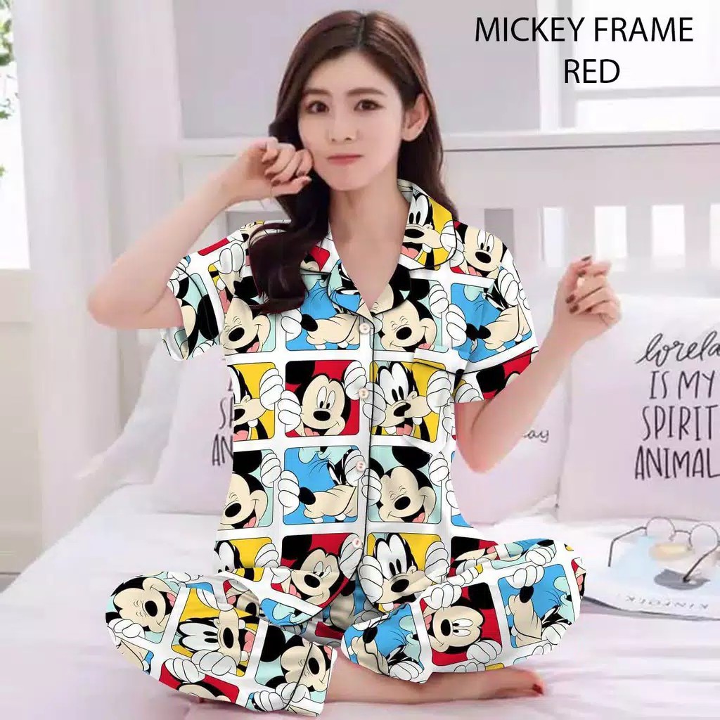 blinqshop baju tidur piyama PP BUNGA TANIA-CP MICKEY FRAME