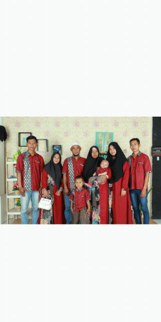 Couple Ayah Anak Kombinasi Merah Batik Silver