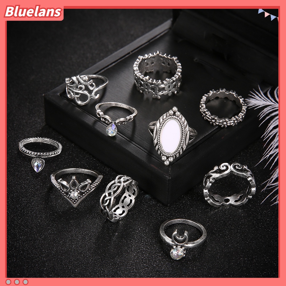Bluelans 10Pcs Cincin Buku Jari Aneka Bentuk Gaya Retro Untuk Wanita