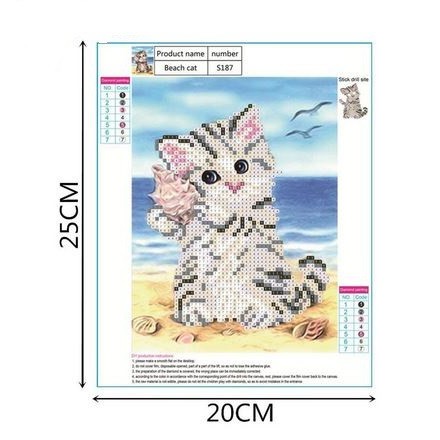 DIY Diamond Painting - 5D Kitten in Beach Stitch Kit