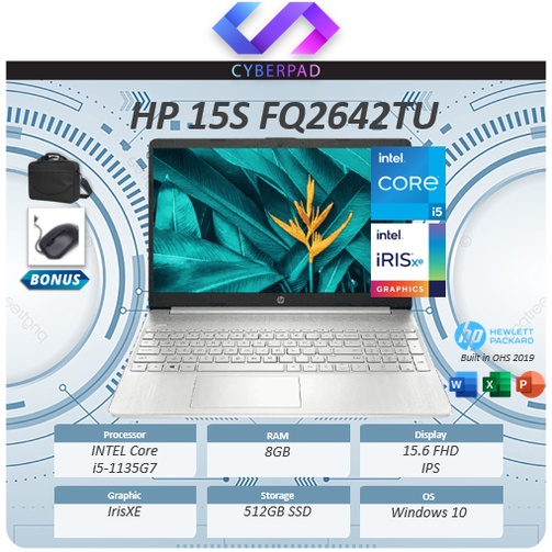 HP 15S FQ2642TU IRISXE  I5 1135G7 8GB 512SSD 15.6FHD IPS W10+OHS ORIGINAL