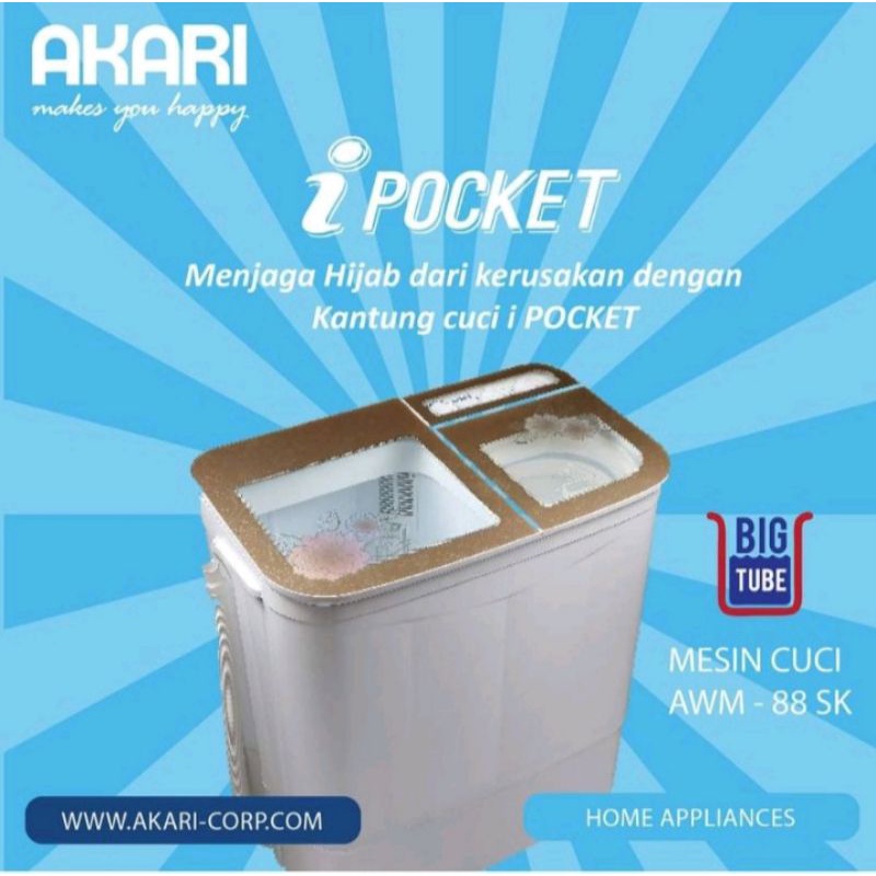 PROMO FREE ONGKIR SBY MESIN CUCI AKARI 2 TABUNG  8KG  AWM 88SK MEWAH &amp; KACA ANTI PECAH