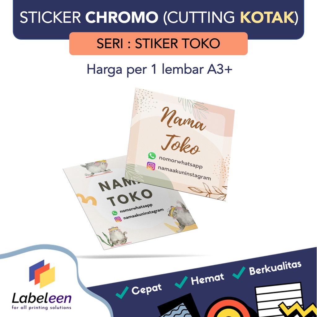 

Cetak Sticker Chromo Custom Cutting Kotak/Persegi [HARGE PER A3+ TANPA MIN. ORDER] | Cetak Sticker (Cutting Lingkaran) Label Makanan, Kemasan, Toples