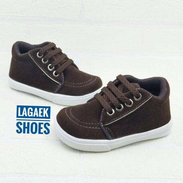 SEPATU SNEAKER ANAK 1 2 3 4 TAHUN TALI COKLAT TUA BELUDRU KEREN YYCO