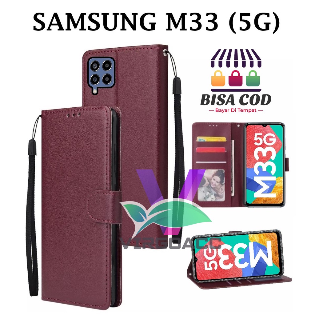 LEATHER FLIP CASE UNTUK SAMSUNG M33(5G)-FLIP COVER DOMPET CASING-WALLET LEATHER CASE FLIP SARUNG BUK