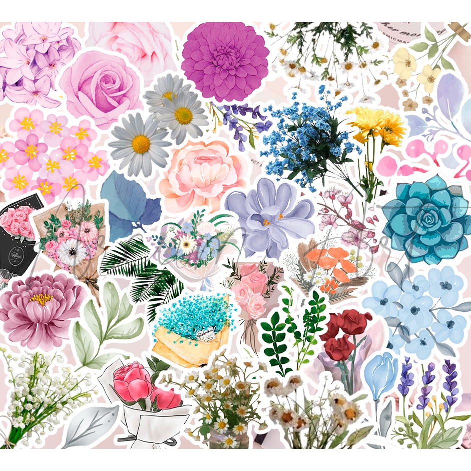 

50PCS Sticker Bunga untuk diary / Sticker Flower Aesthetic Waterproof