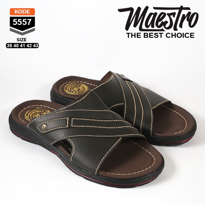 Sandal pria terbaru kekinian sendal slide cowok slop laki laki casual karet kulit dewasa selop simpel murah hitam coklat tan mocca