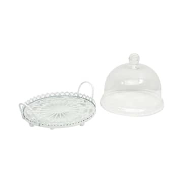 Wadah Saji Kue Dengan Tutup Kaca - Putih