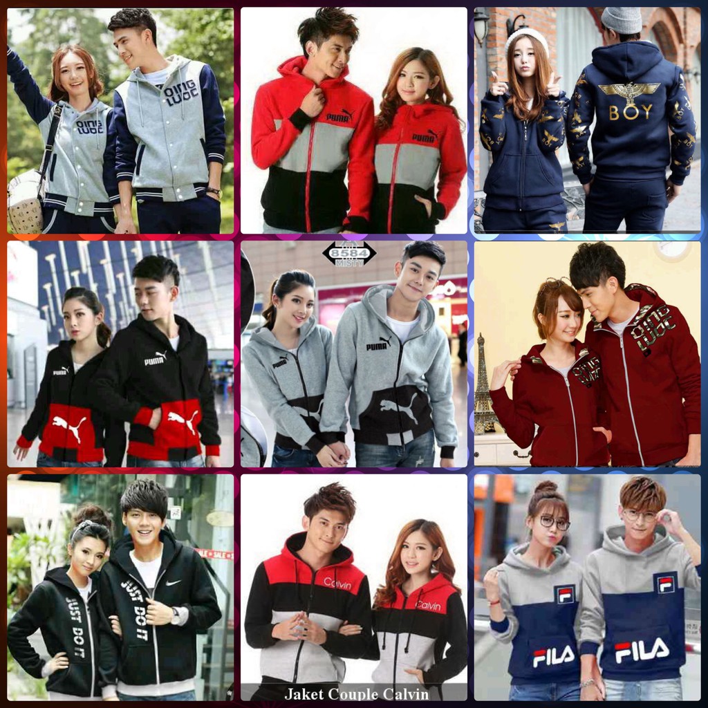  jaket  couple pasangan terbaru baru hoodie sleting tebal 