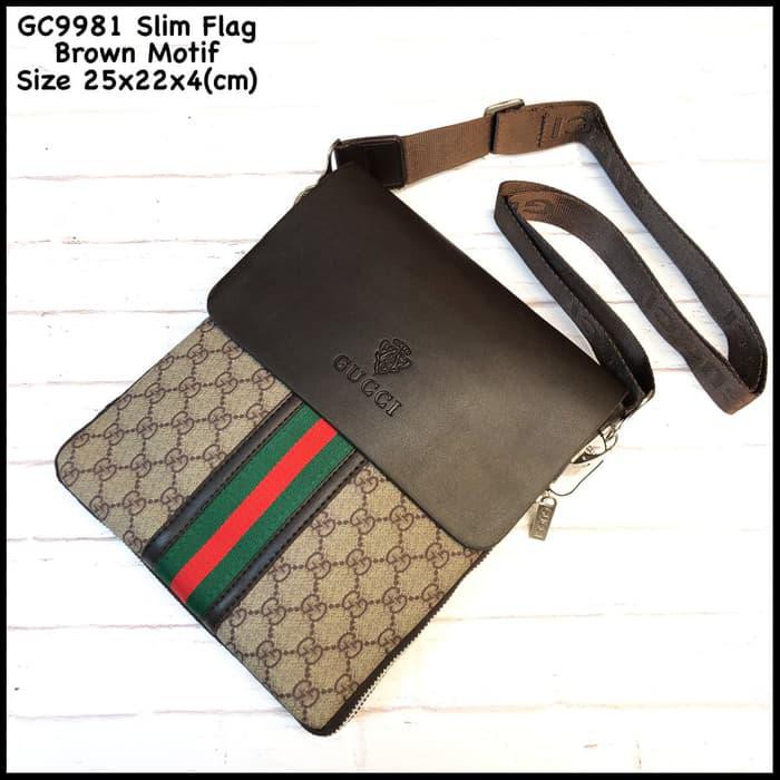 HEMAT TAS PRIA GUCCI 9981 BROWN MOTIF KW SUPER TAS COWOK TAS MURAH IMPORT 