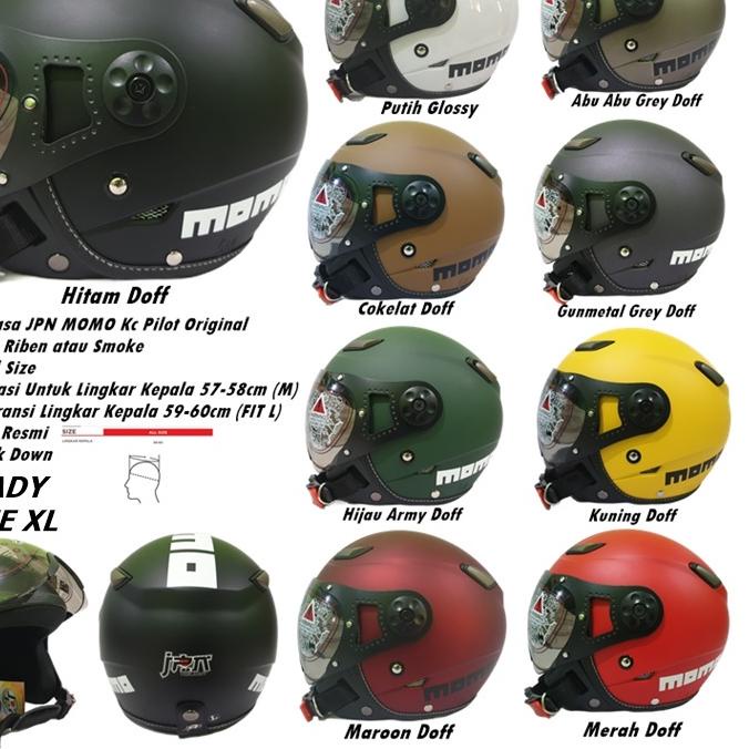 EXCLUSIVE!Helm Bogo Dewasa Kaca Pilot Retro Klasik JPN MONSA MOMO / Kawai KP 08 Kaca Riben Hitam Abu