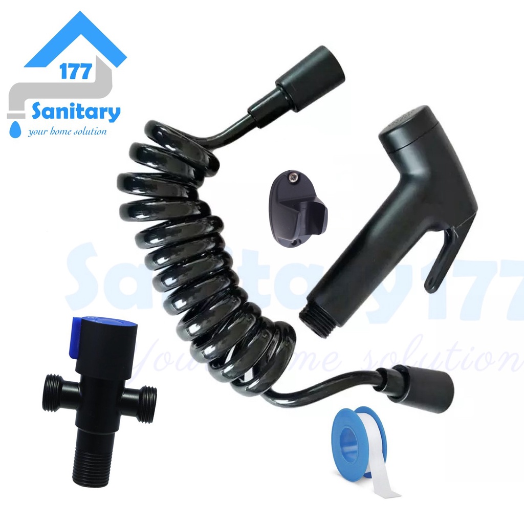 Paket Bundling shower cebok Hitam J67 &amp; stop Kran cabang 52BL- jet sower semprotan kloset closet black complete set