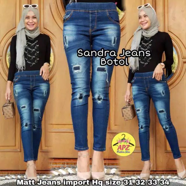 Celana Panjang Wanita SANDRA JEANS / Celana Jeans Wanita Terbaru  / Legging Jeans Tambal Sobek Size 31-38 / Jeans Wanita Kekinian