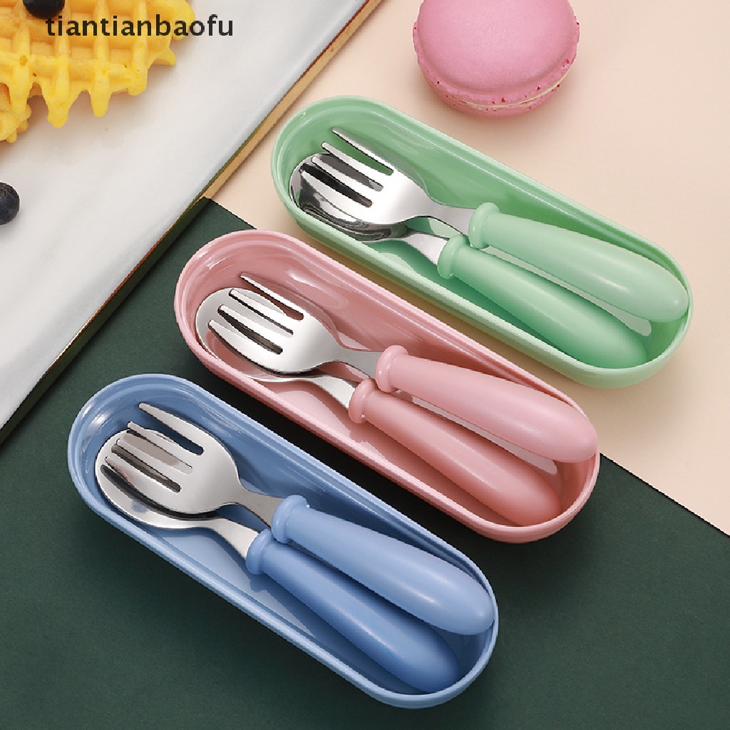 Tiantianbaofu Set Sendok + Garpu Makan Bayi / Anak Motif Kartun