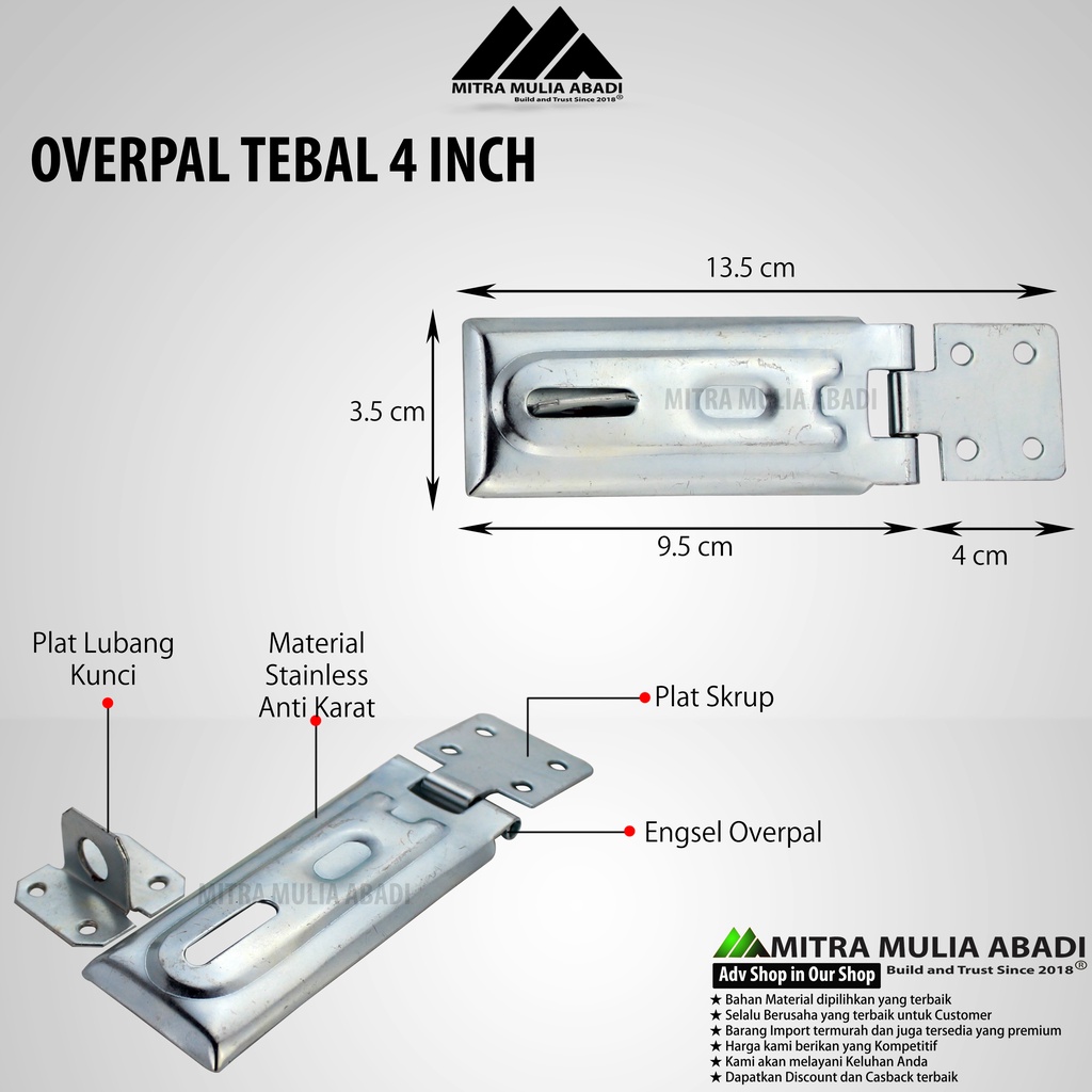 Overpal 4 Inch Tebal Grendel Gembok l Slot Gembok