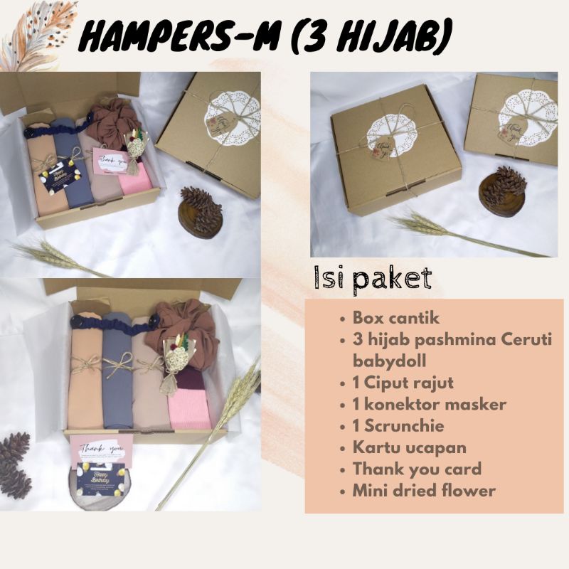 Hampers HIJAB PASHMINA CERUTY PREMIUM/GIFT BOX HIJAB/ HAMPERS ULTAH/ HAMPERS WISUDA(FREE BUBBLEWRAP)