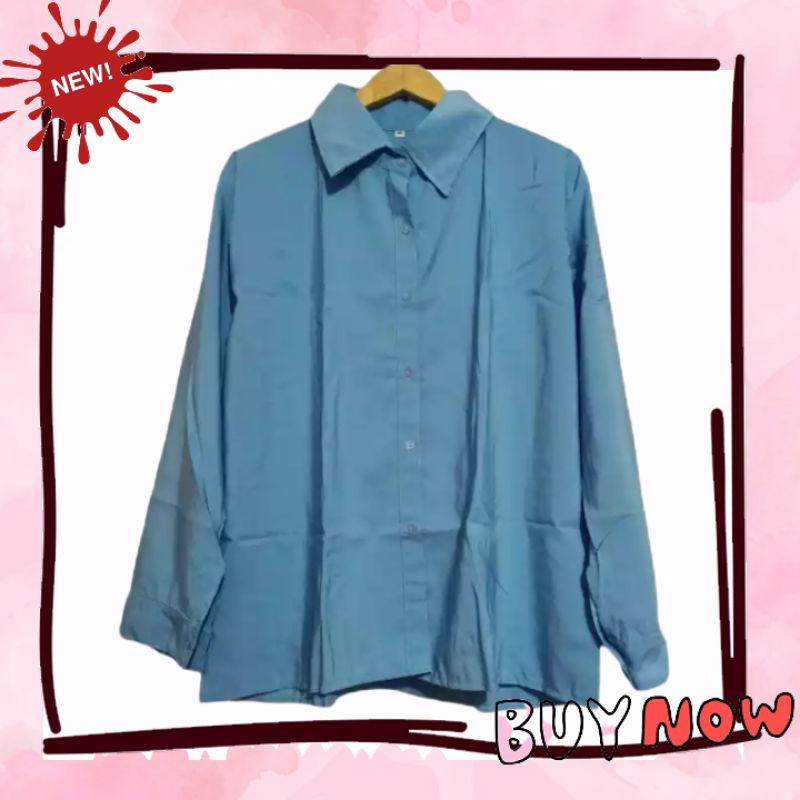 Kemeja Wanita Jumbo Lengan Panjang Size L XL XXL 3XL Hem Basic Big Size