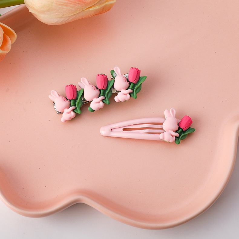 Trendy Popular Women Accessories Plastic Flower Rabbit Hair Clip