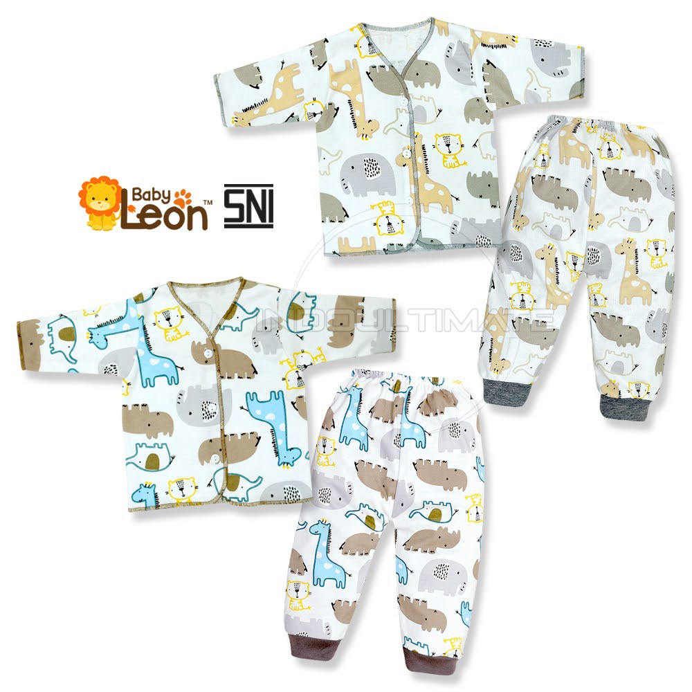 BABY LEON DS-114 Setelan Baju Lengan Panjang + Celana Panjang Bayi (0-3 Bln) ZOO SERIES Baju Bayi Baru Lahir Baju Tidur Bayi Baju Harian Bayi Atasan Kaos Bayi Pakaian Bayi Celana Panjang bayi Celana Bayi Baru Lahir Perlengkapan Bayi Baru lahir Newborn