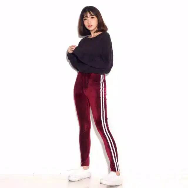 CELANA LEGGING VELVET STRIPE IMPORT LEGGING BLUDRU ASLI