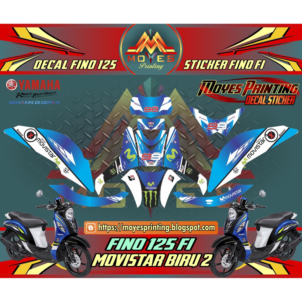 Sticker Yamaha Fino 125 FI Decal Motor Fino FI 125 Movistar Biru 2 Shopee Indonesia