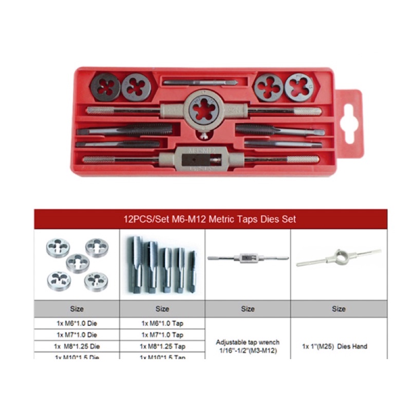 HAND TAP AND DIE SET 12PCS ALAT SNAI DRAT ULIR SNEI MUR BAUT