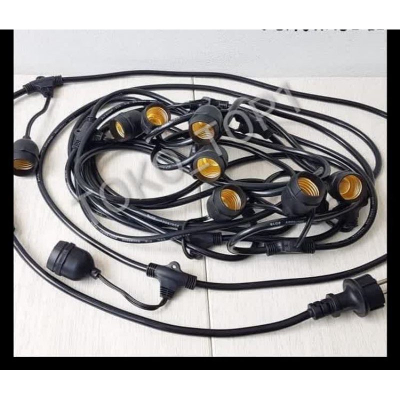 Kabel Fitting Gantung100m 100fitting/100m 200fitting/Pattio Fitting Lampu Outdoor E27 100m- 100Fit