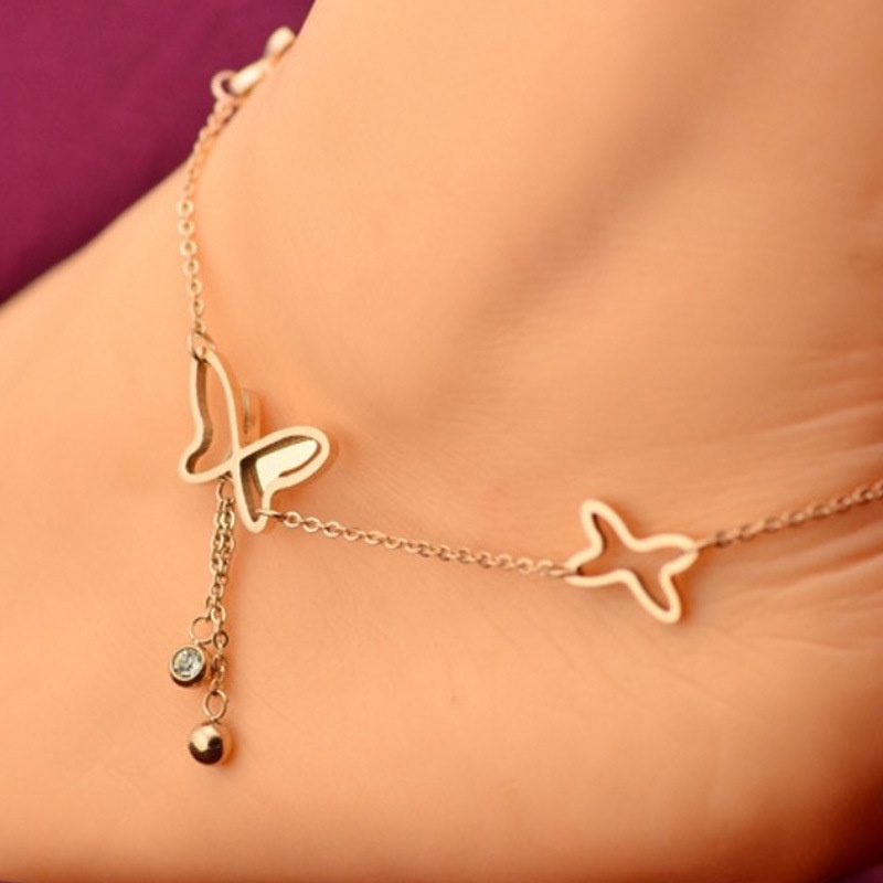 Gelang Kaki Lapis Emas 18k Model Butterfly Untuk Wanita