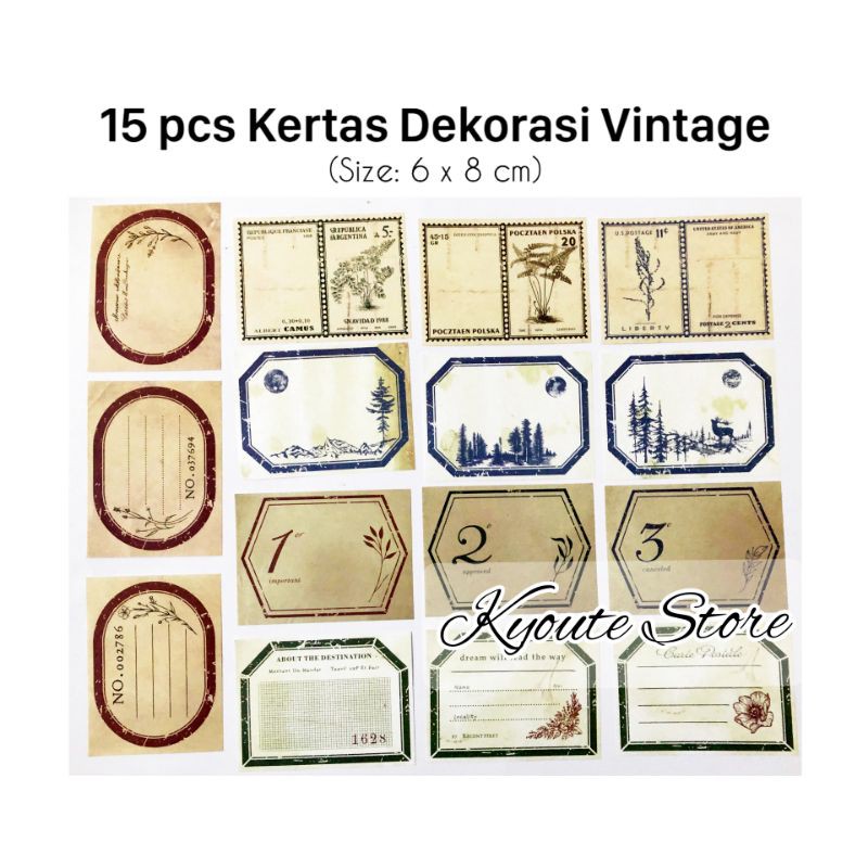 

15 pcs Kertas Dekorasi Vintage Retro Jadul Scrapbook DIY Bujo Journal Planner Dekorasi