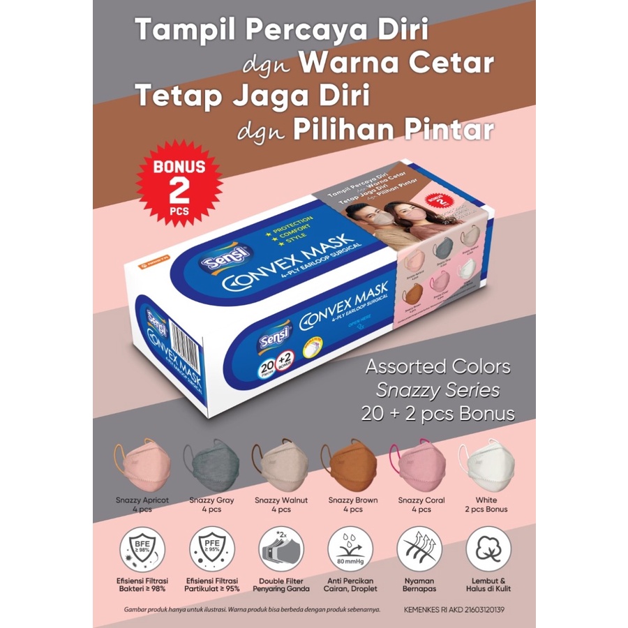 Sensi Masker Convex 4Ply Snazzy isi 22 pcs / Masker Muka SENSI KF94 Evo Mask 4 ply Face Mask APD Fac
