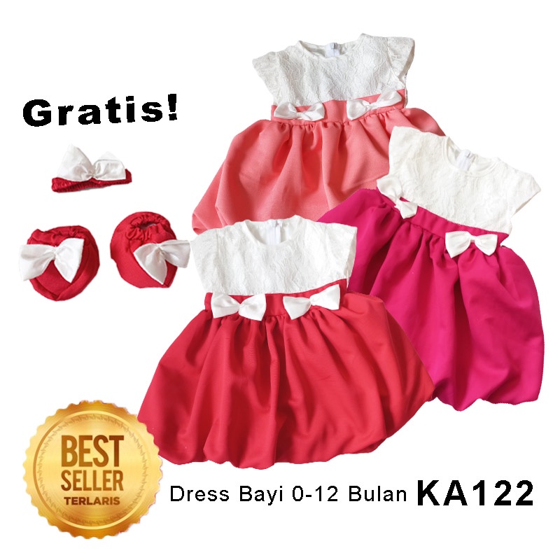 Gaun Bayi Newborn 0 6 bulan Terbaru 2022 1 Set Sepatu Bandana Dress Baby Perempuan Baru Lahir Rok Balon Baju Pesta Import Cantik Korea KA122