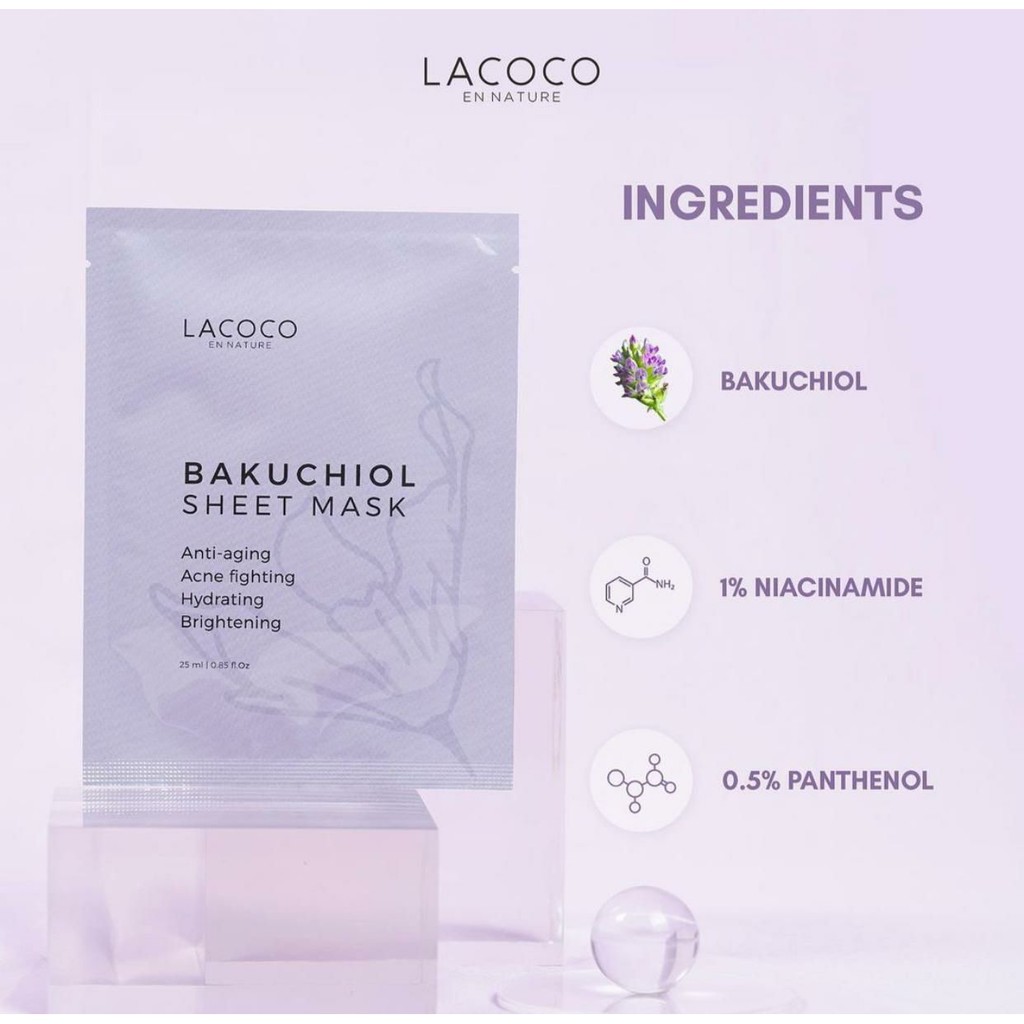 [NEW] LACOCO Bakuchiol Sheet Mask - Masker Pemutih Wajah &amp; Penghilang Jerawat Membandel