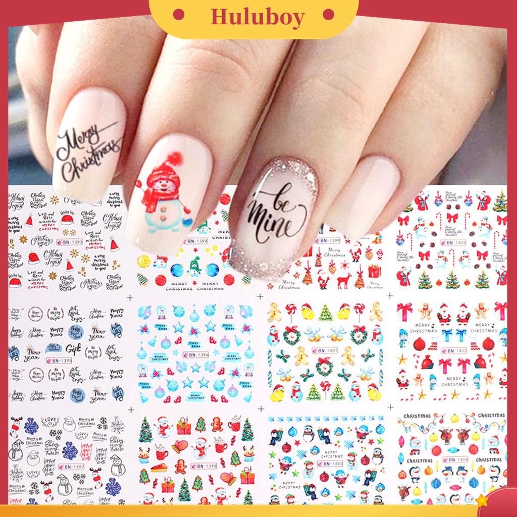 Huluboy Huluboy♡ Stiker Kuku Motif Snowflake Natal Ultra Tipis Untuk Wanita