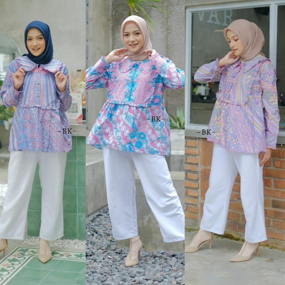 (L2U7) Baju Batik Wanita Modern M L XL XXL Atasan Batik Kerja Wanita Blouse Batik Kantor Batik Modern Seragam Batik //Produk@bagus