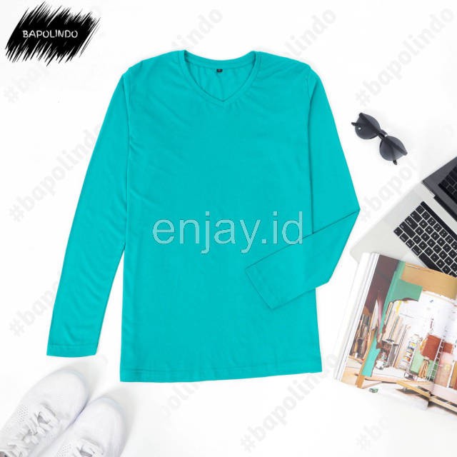 enjay.id - PREMIUM Kaos warna Tosca Tua oblong ANTI BAKTERI Leher V neck lengan panjang Original