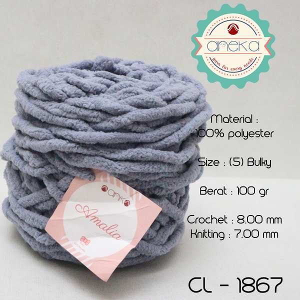 Benang Rajut Chenille Midi Amalia Yarn 1867 Abu Tua