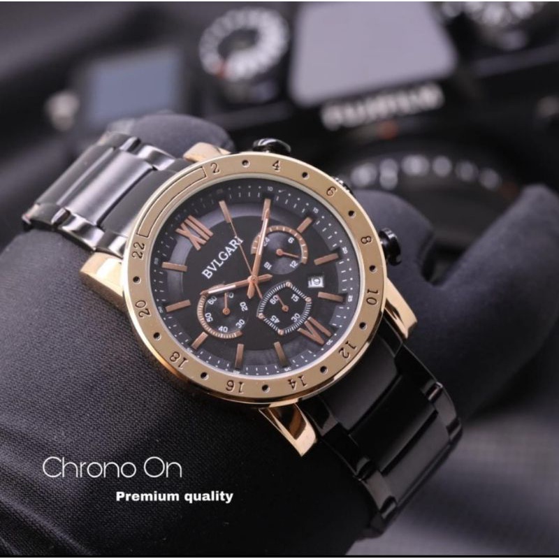 PREMIUM !! Jam tangan pria Stainless Chrono aktif - Rantai padat - Tanggal aktif ( bisa COD )