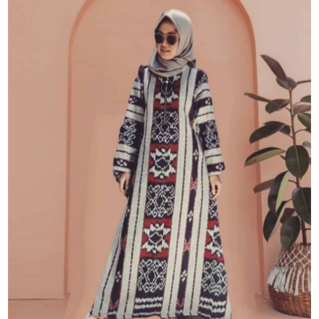 Gamis tenun motif moumere abu J3