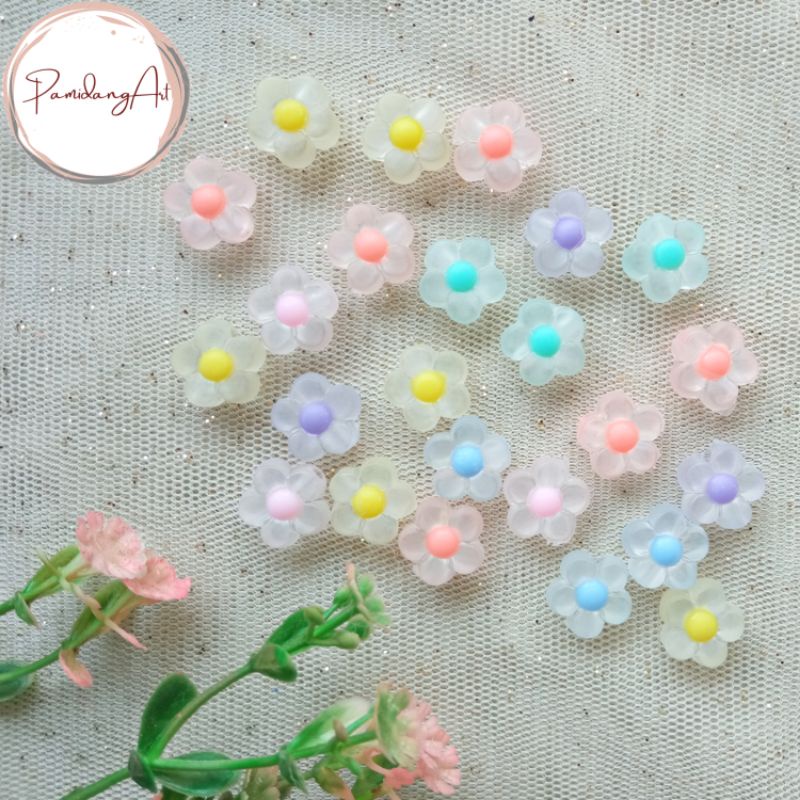 (15gr) Mote Ice Bunga / Manik Clear Bening Isi Pastel