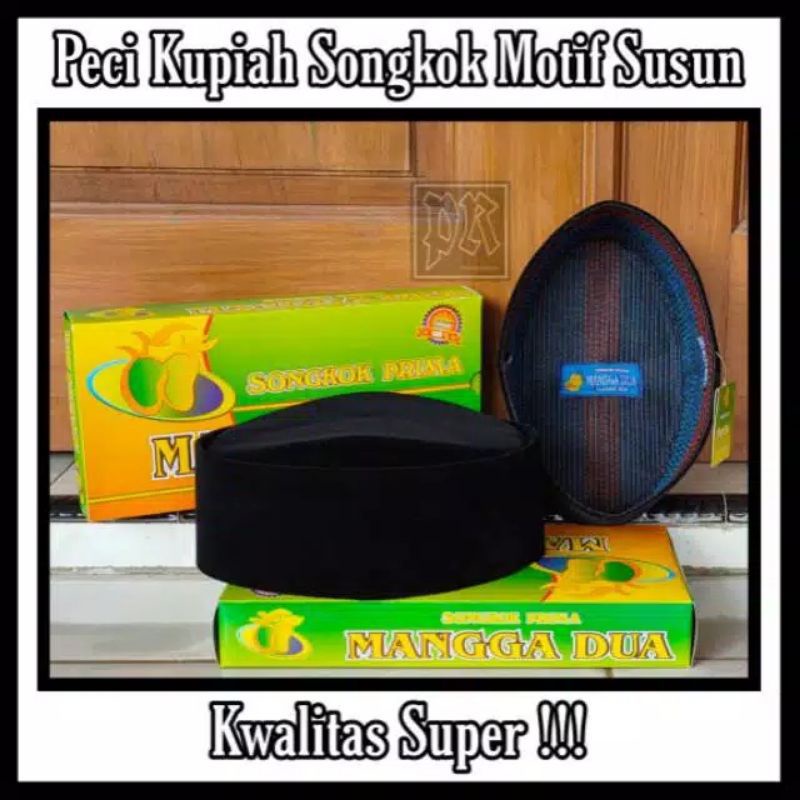 Peci Kopiah Songkok Hitam Motif Susun Size Dewasa Tinggi Standar