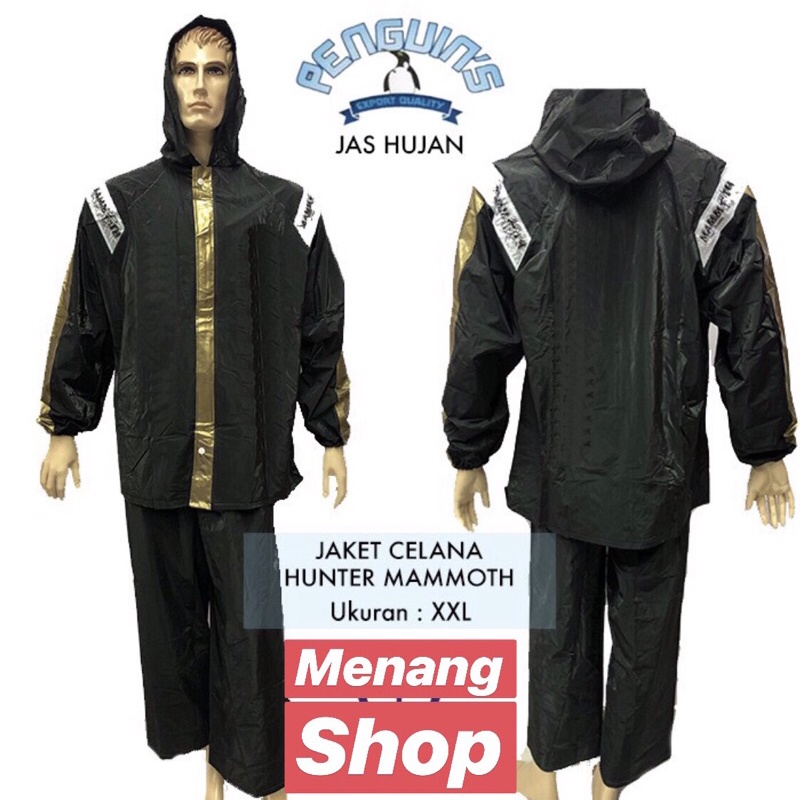 Jas Hujan Hunter Mammoth PVC Anti Tembus Air Hujan Jaket Celana Stelan Raincoat / JAS HUJAN SETELAN JAKET CELANA WARNA FULL BLACK