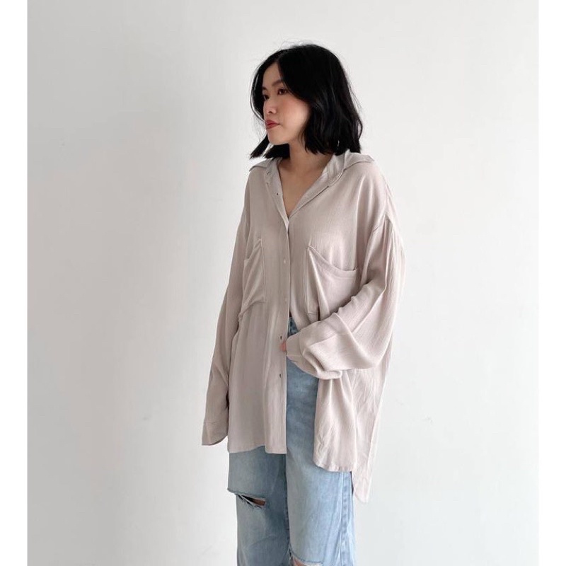 Lyla Top | Kemeja Oversize Loose Wanita - Crinkle Shirt - Atasan Wanita