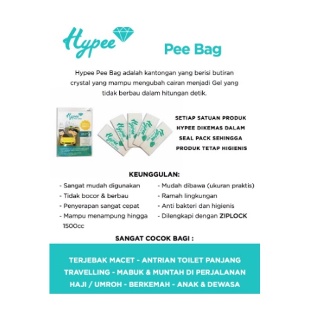 Hypee Bag Disposable Pee Bag - For Men Kantong Pipis Darurat untuk Pria (5 pcs)