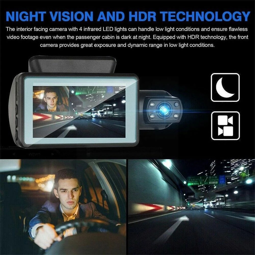 Acroder Dash cam 1440P 3&quot; IPS Screen front built-in night vision Loop Recording