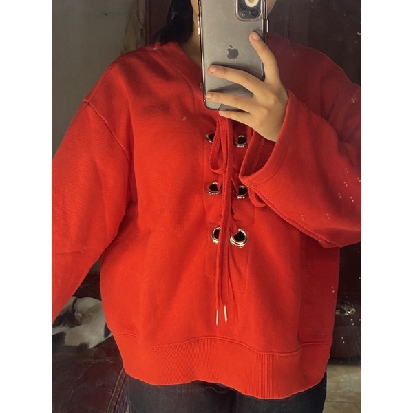 Crewneck PONY TAIL second wanita warna merah