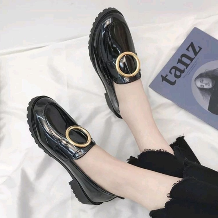 2.2 Sale Sepatu Docmart Wanita Loafers Kulit Hitam Terbaru Import Premium Quality Black Glosy Best Seller 896 Bisa COD