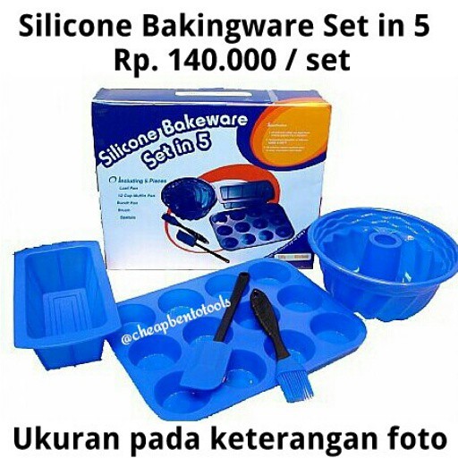 5in1 Set Kuas Spatula Loaf Muffin Bundt Pan Silikon Silicone Cetakan Loyang Bulat Cupcake Roti Tawar