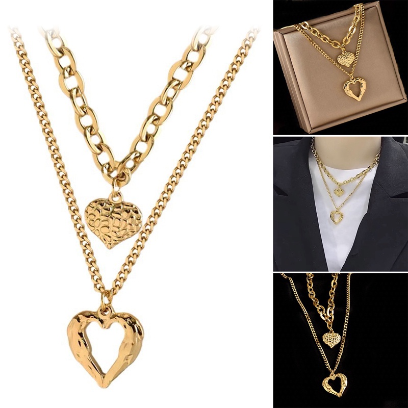 Kalung Desain 2 Hati Bahan Titanium Steel Untuk Aksesoris Pesta