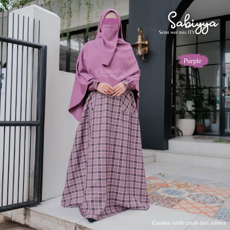 EY- GAMIS MOTIF KOTAK2 SEMI WOL SET KHIMAR SYARI SABIYYA BY DAMAIRA