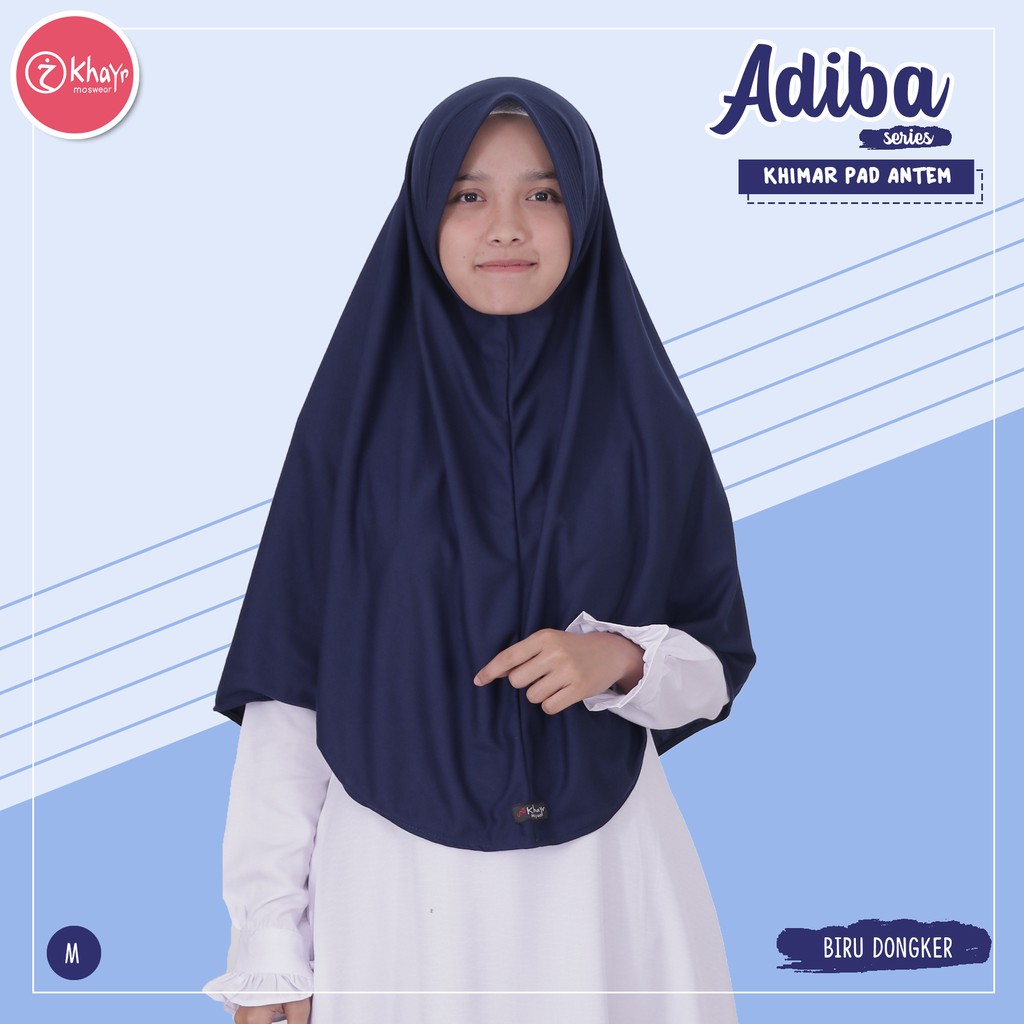 Kerudung Wanita Syari  - Khimar Adiba panjang Pet Antem Warna Biru Dongker